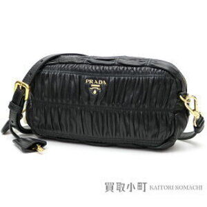 PRADA Black Nappa Gaufre Leather Pochette Crossbody Bag pleated shoulder